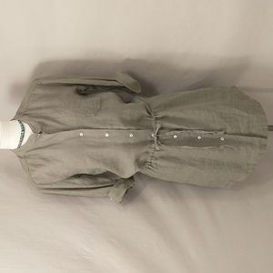 Linen Dress Casual Olive Drab Low Waisted Short Midi Shirtdress Safari Camp fit6